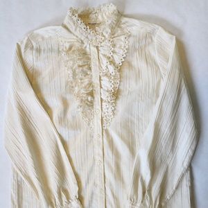 Vintage Mes Dames Ruffle Puffy Shirt Blouse Top